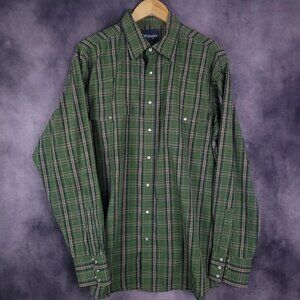Vintage 90s Wrangler green pearl snap western style shirt